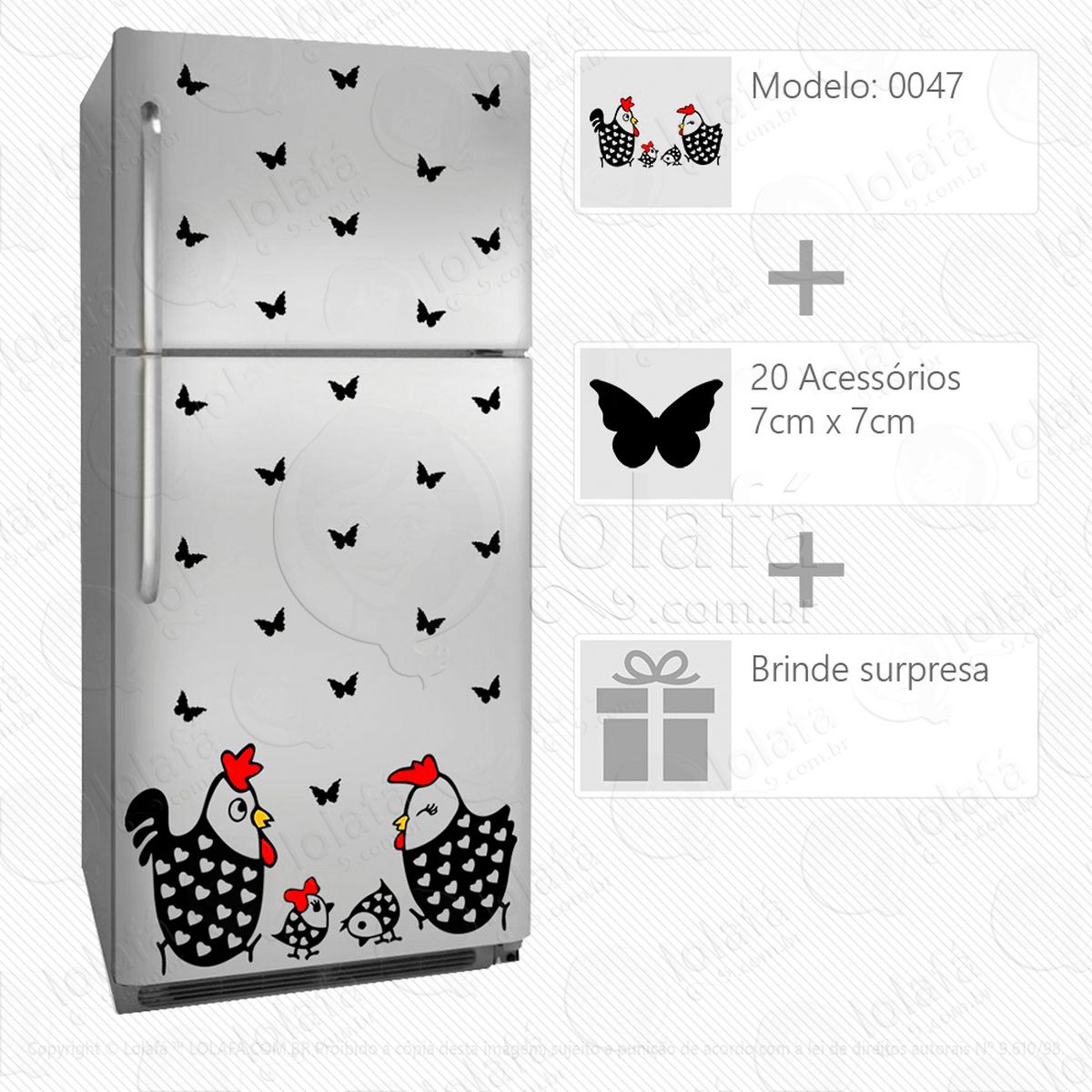 galinhas adesivo para geladeira e frigobar - mod:47