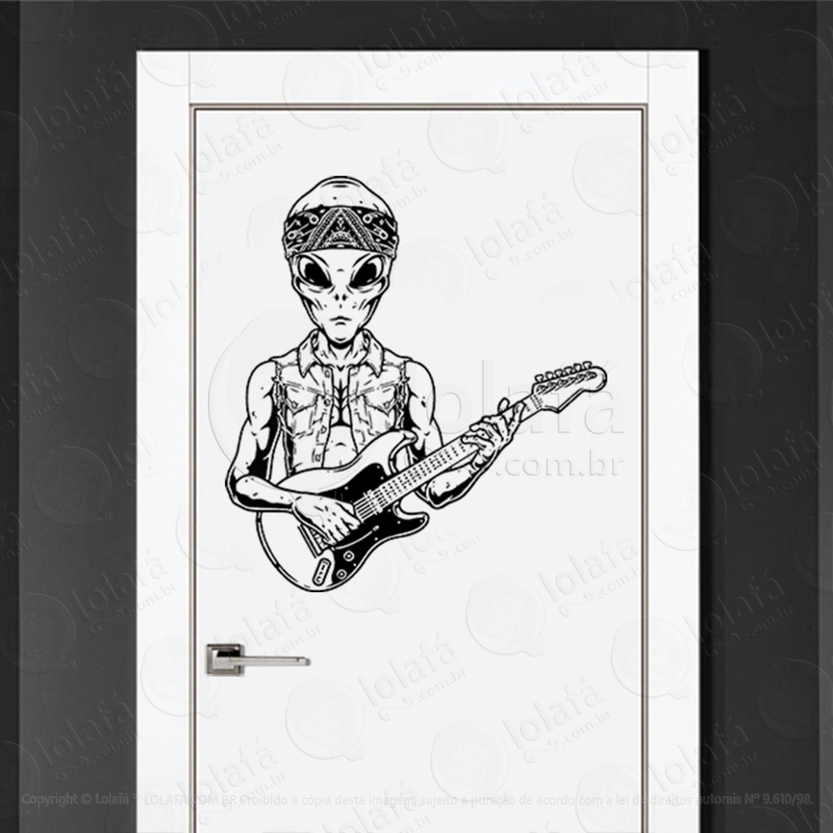 alien guitarrista adesivo alienígena de parede para quarto, porta e vidro - mod:45