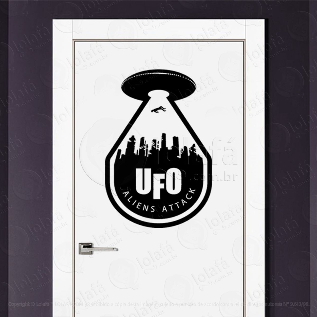 ataque alien ufo adesivo alienígena de parede para quarto, porta e vidro - mod:142