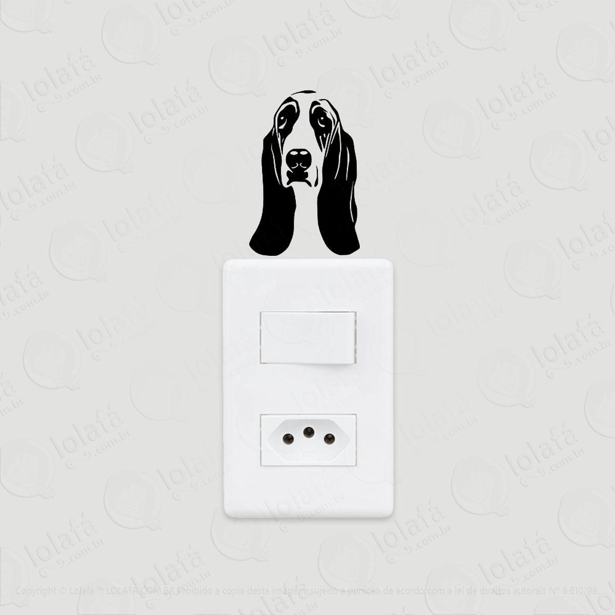 2 adesivos de interruptor luz e tomada cachorro basset mod:26