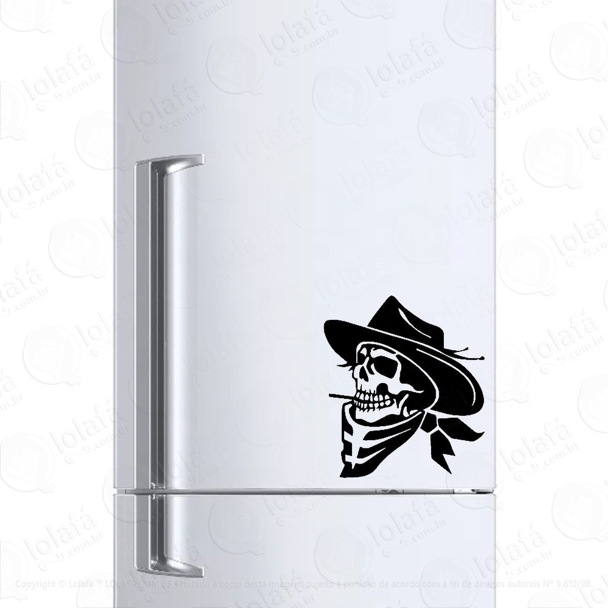 adesivo para geladeira caveira cowboy fumando mod:1138