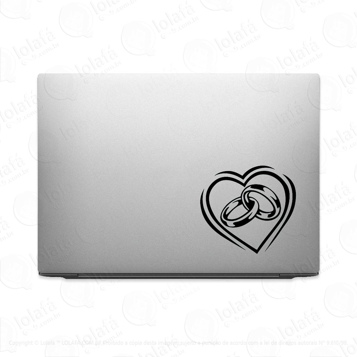 adesivo para notebook coração alianças de casamento mod:2695