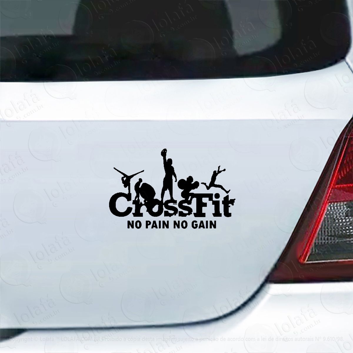 adesivo para carro crossfit no pain no gain mod:3974