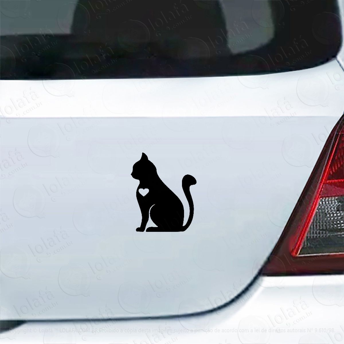 adesivo para carro coração de gato felino amor mod:4895