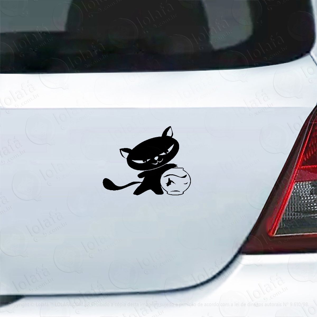 adesivo de carro gatinho mau pescando no aquario mod:5682