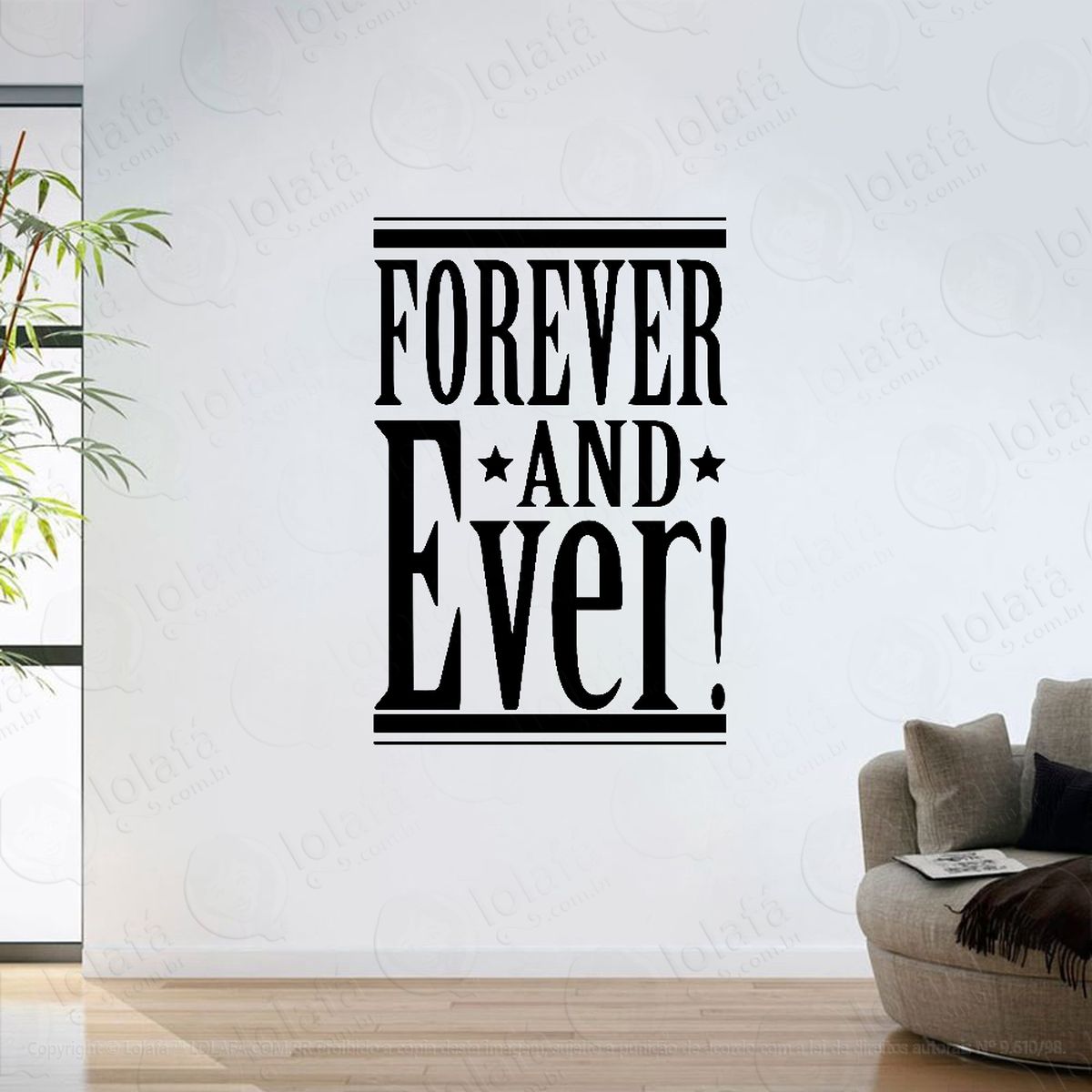 adesivo parede sala frase forever and ever mod:6208