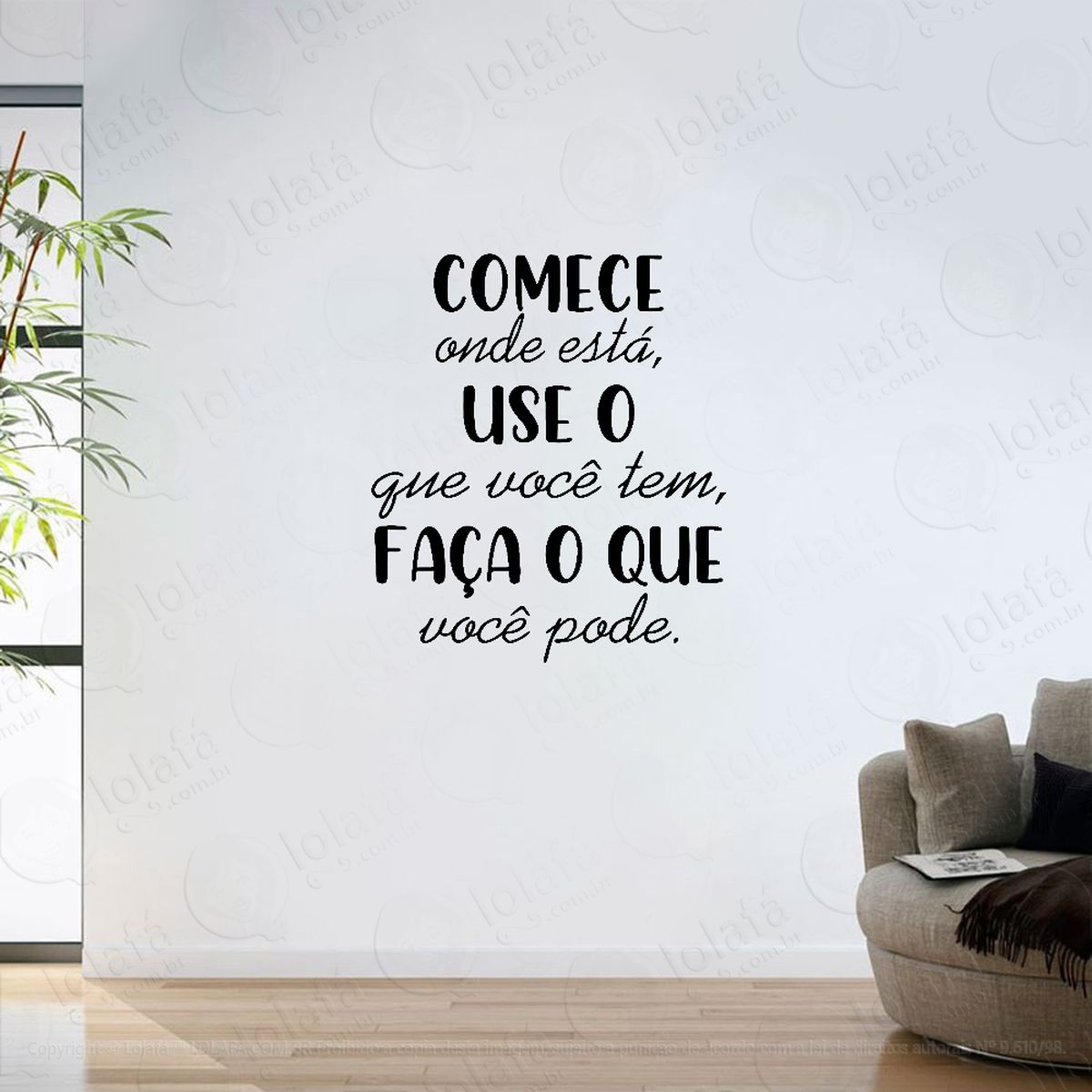 adesivo parede sala frase motivacional comece onde está mod:6222