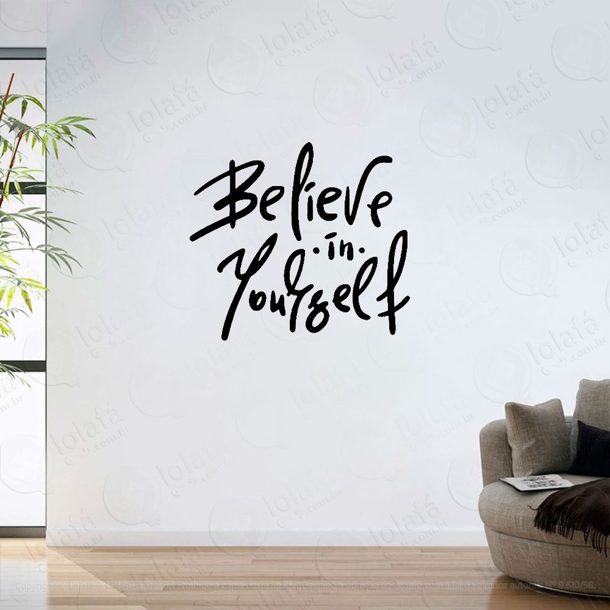 adesivo parede sala frase believe in yourself mod:6227