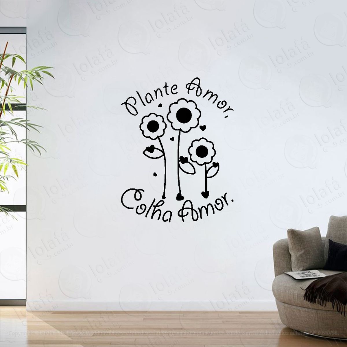 adesivo parede sala plante amor, colha amor mod:6262