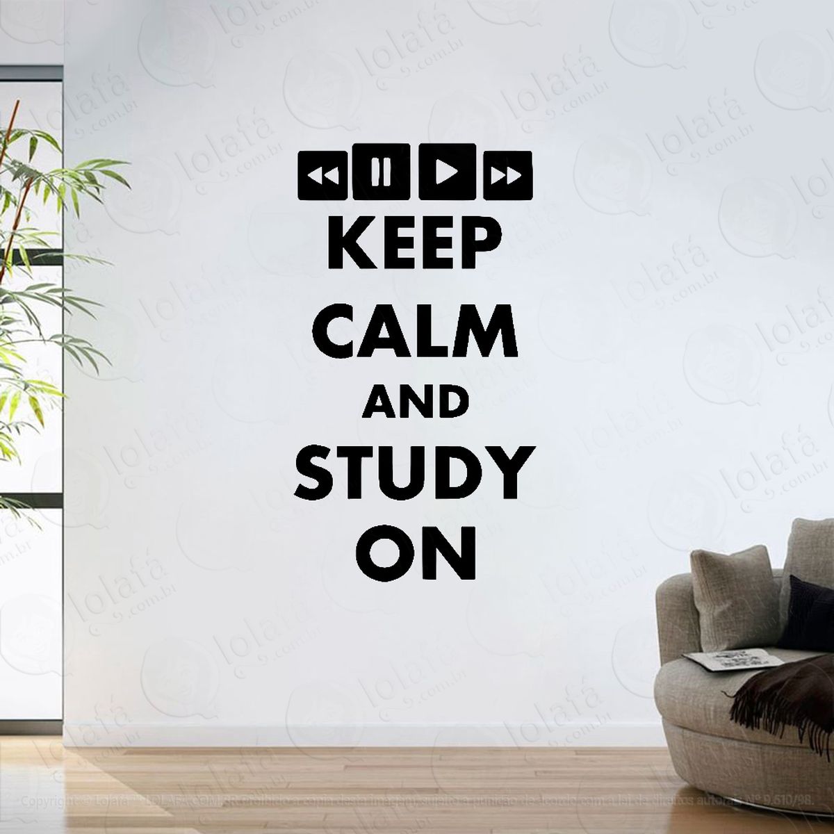 adesivo parede sala frase keep calm and study on mod:6297