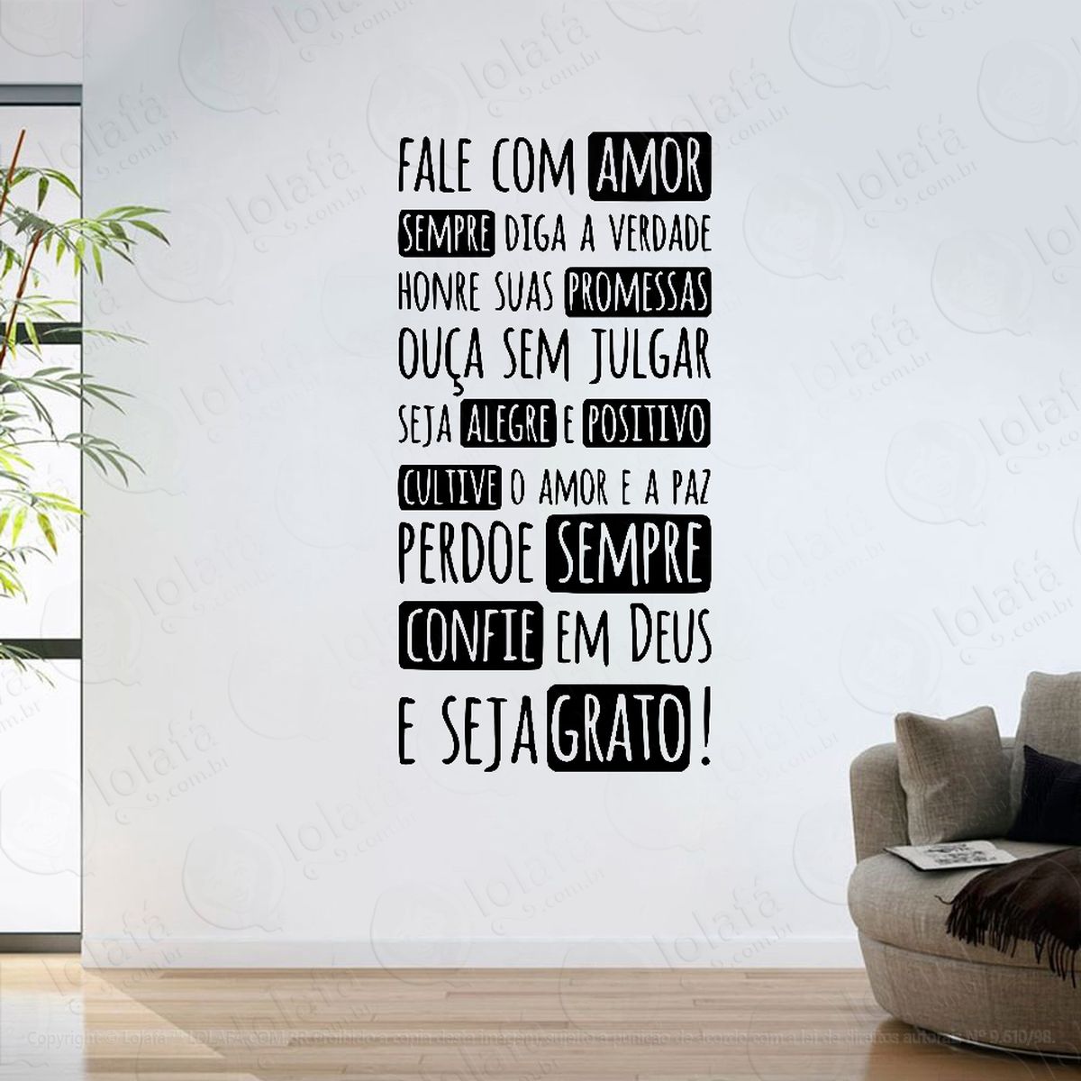 adesivo parede sala frase fale com amor mod:6320