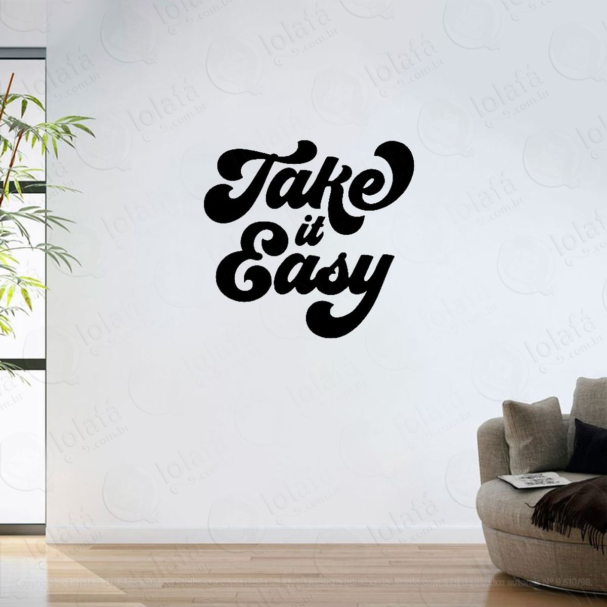 adesivo parede sala frase take easy mod:6325