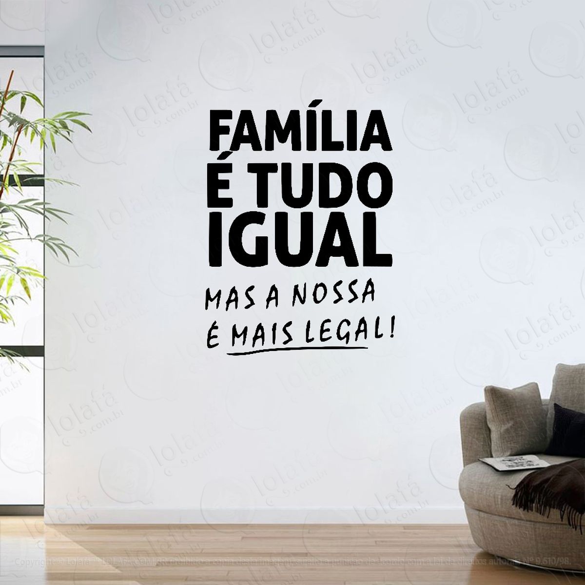 adesivo parede sala frase melhor família mod:6351