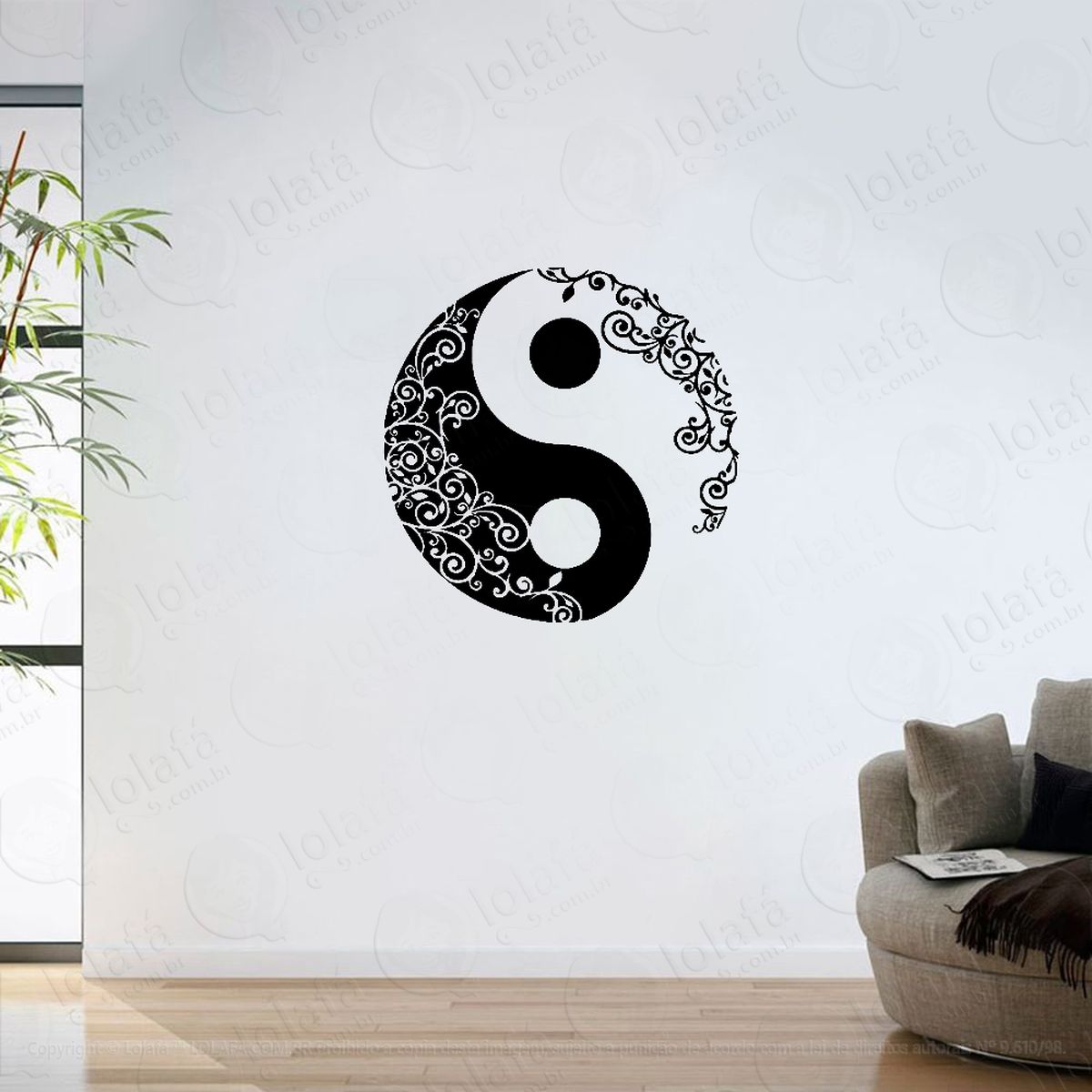 adesivo parede sala mandala yin yang floral mod:6360