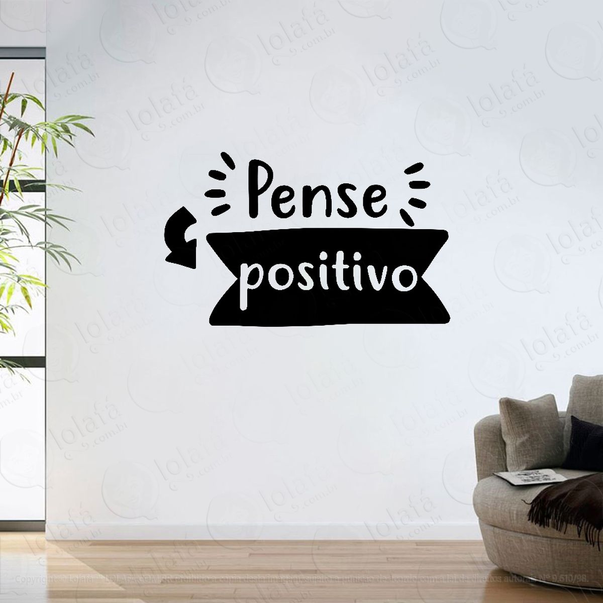 adesivo parede sala frase pense positivo mod:6400