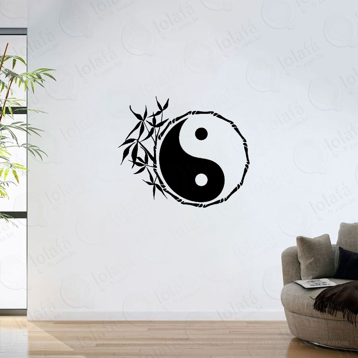 adesivo parede sala mandala yin yang bambu mod:6418