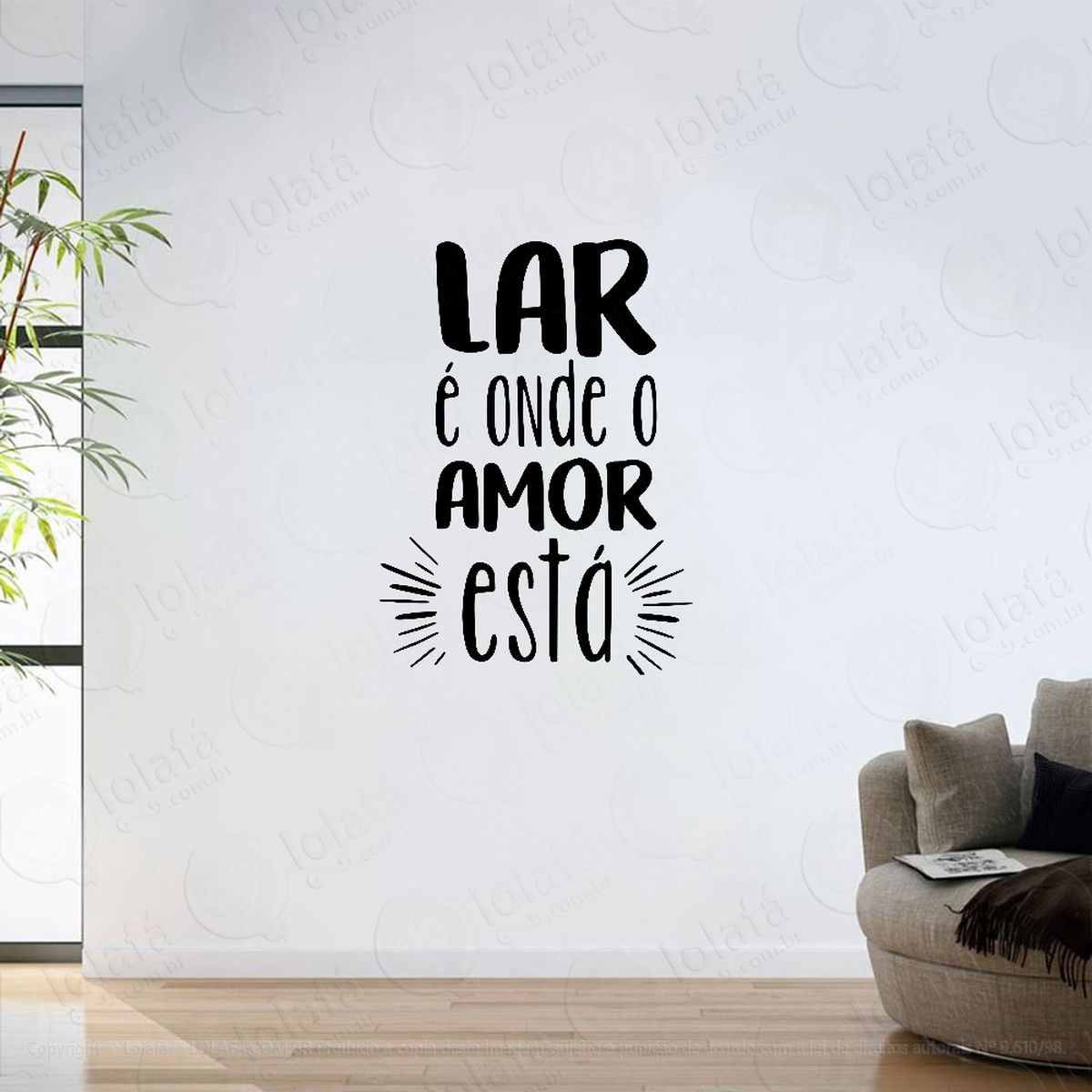 adesivo parede sala frase lar É onde o amor está mod:6474