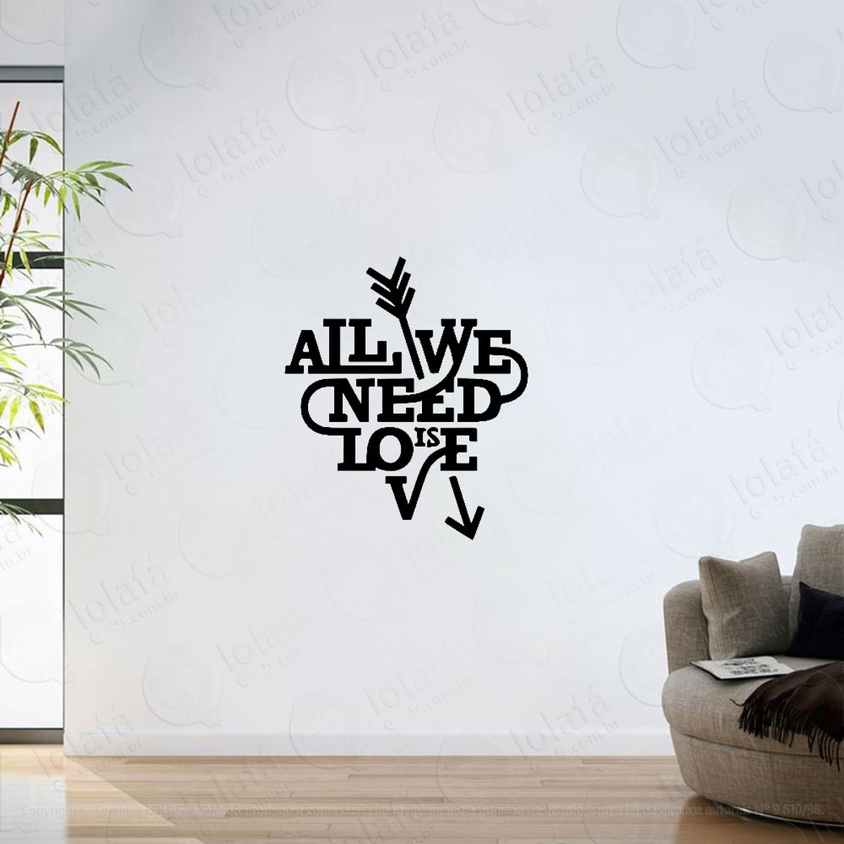 adesivo parede sala frase all we need is love mod:6484