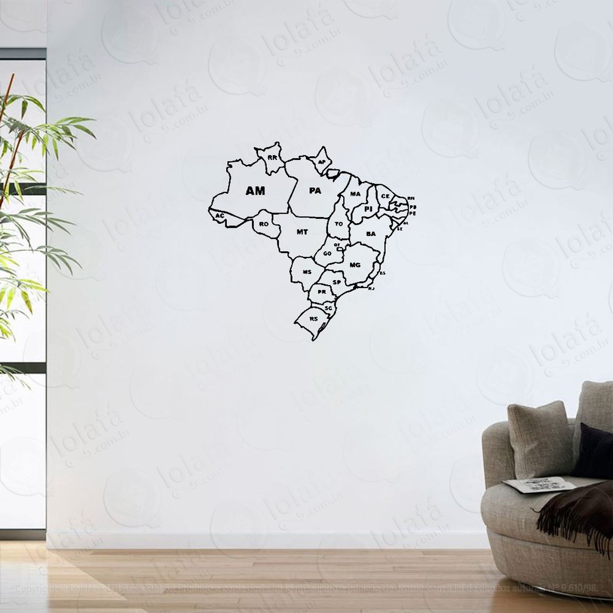 adesivo parede sala mapa brasil estados parede mod:6490