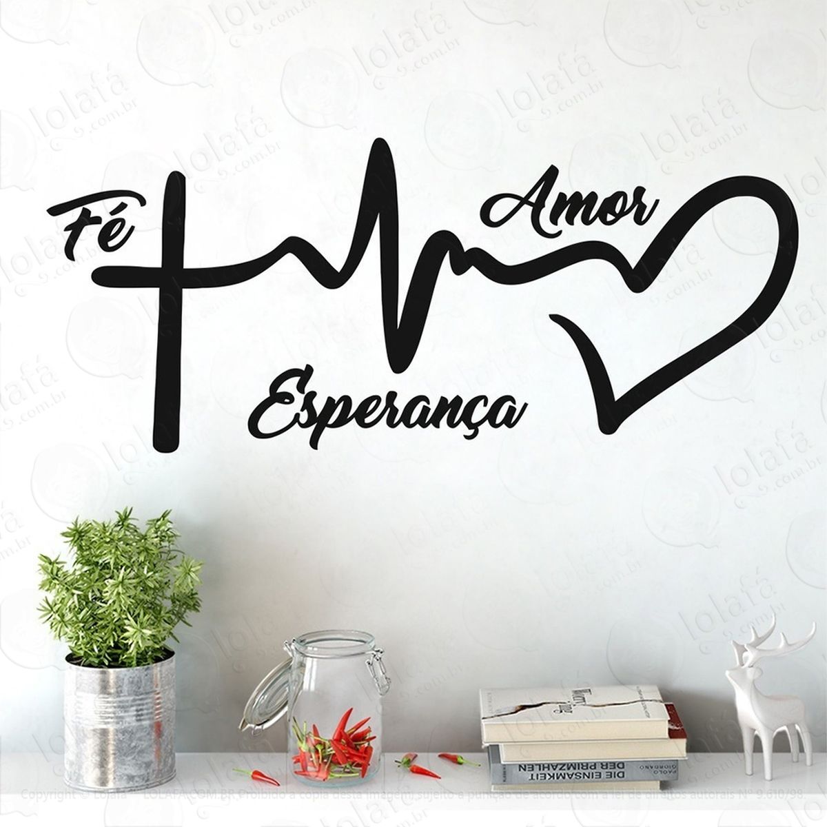 adesivo de parede decorativo frase fé amor esperança 40x90cm mod:71