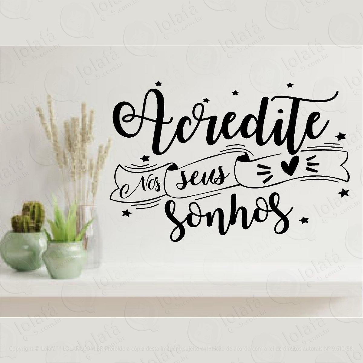 adesivos de parede frase, acredite nos seus sonhos decor mod:252