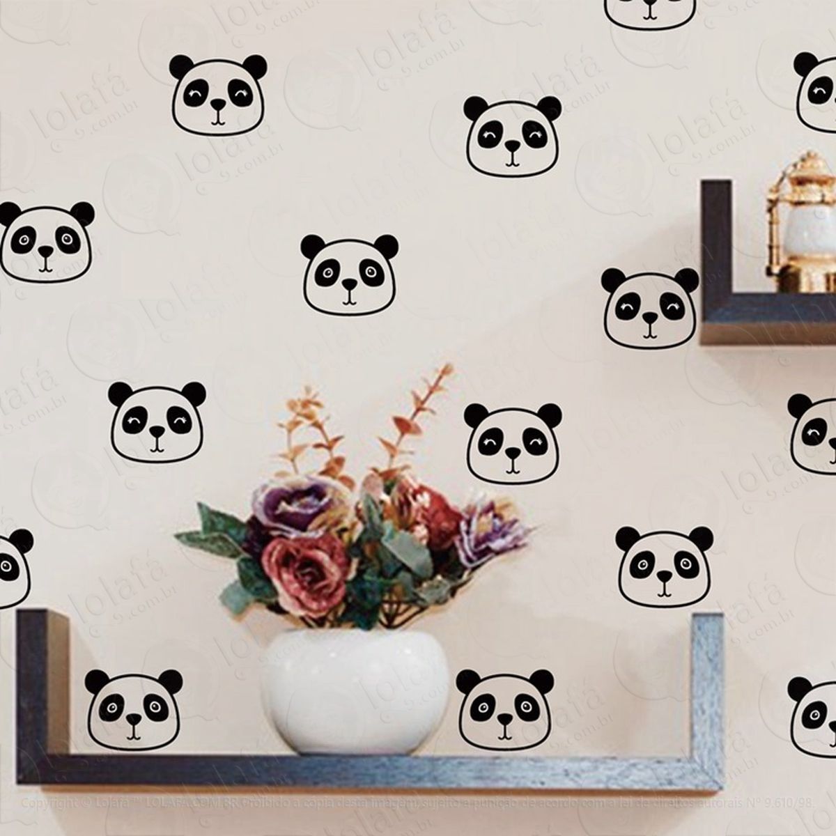 kit 40 adesivos urso panda, decoração quarto infantil bebê mod:287