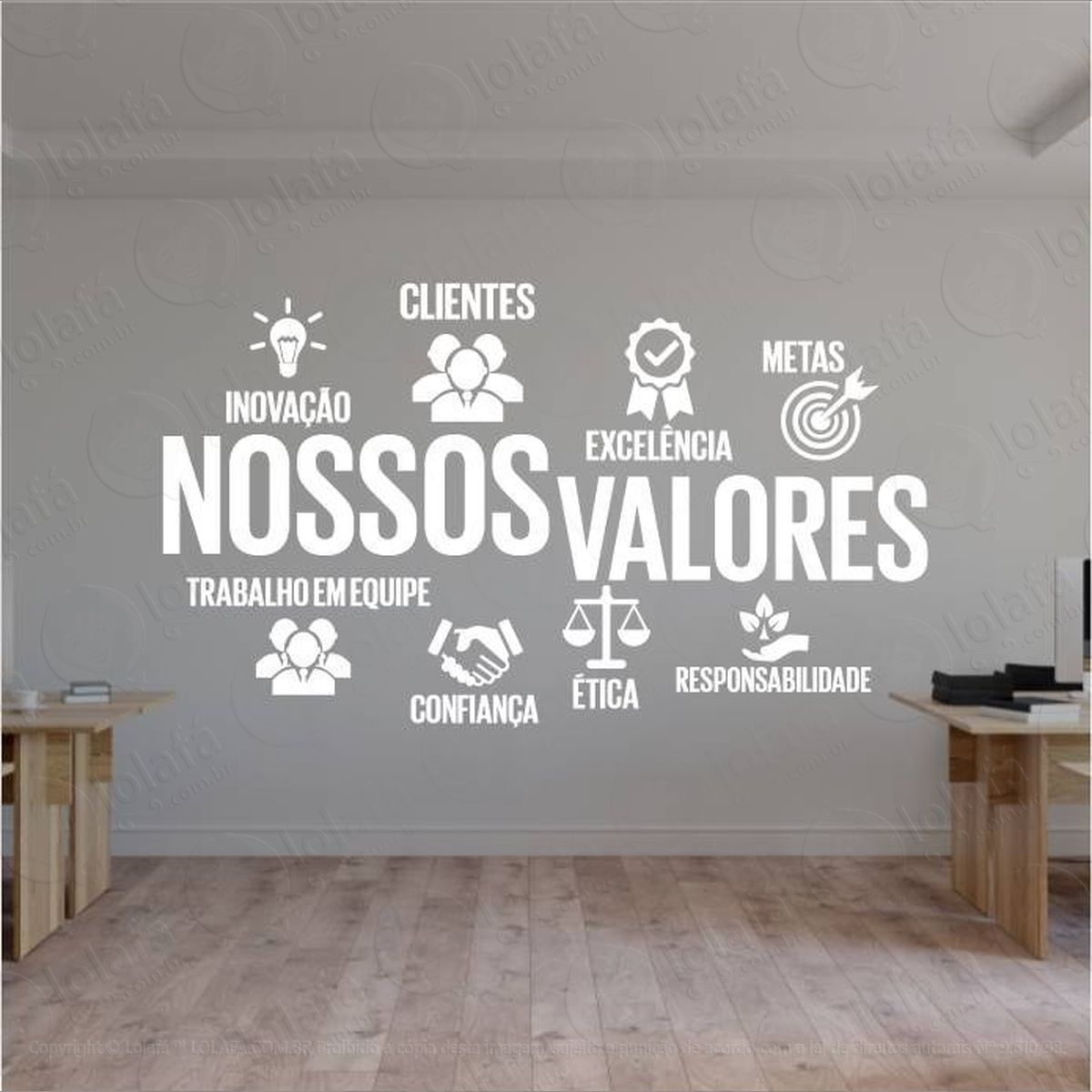 adesivo para empresas nossos valores 160x95 branco mod:309