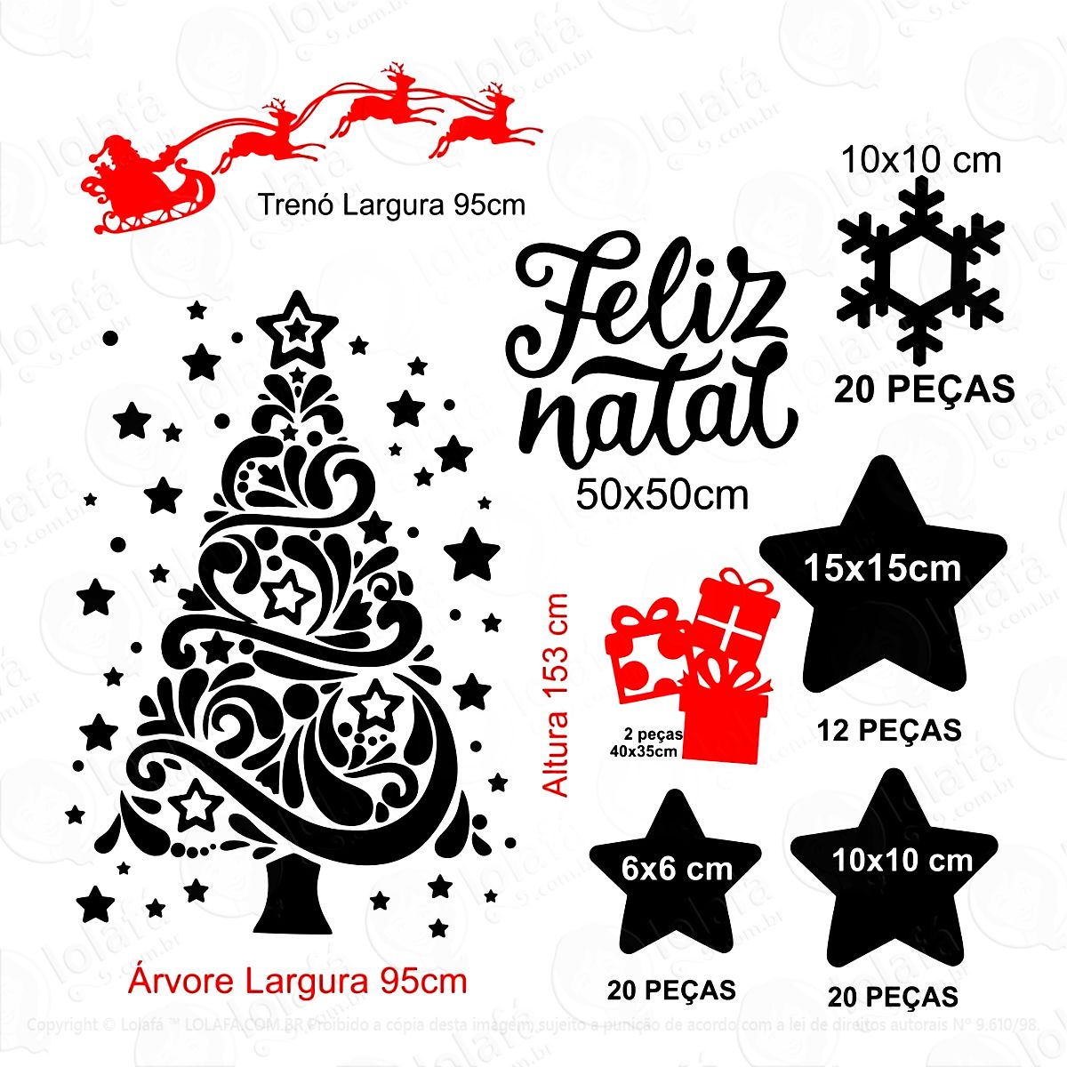 kit decorativo de natal adesivos para vitrine parede grande mod:389