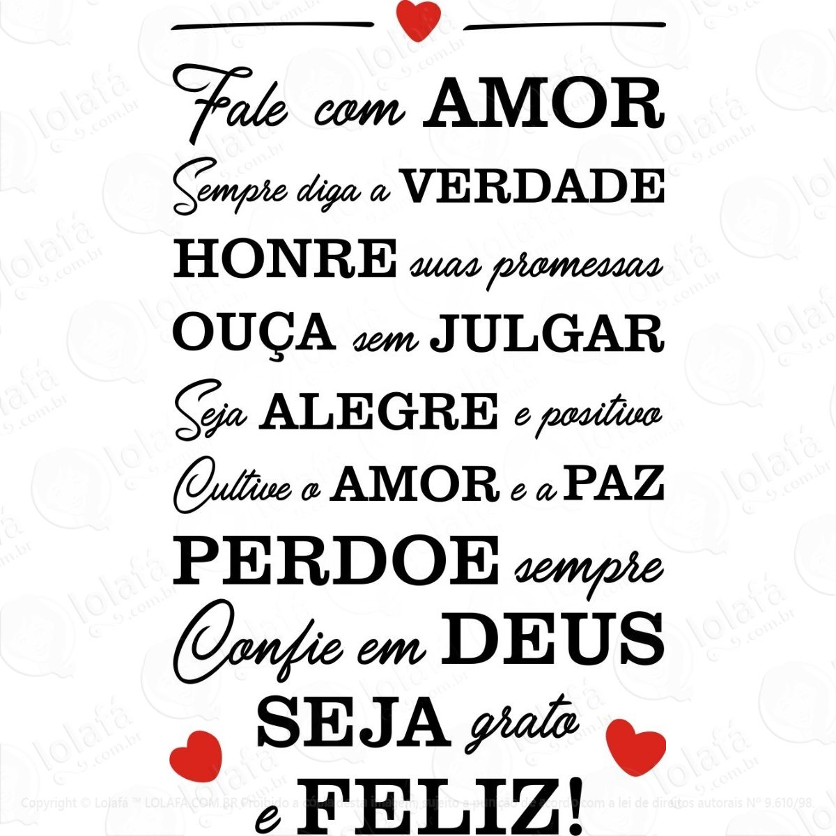 adesivo parede frase fale com amor honre ouça perdoe feliz mod:531