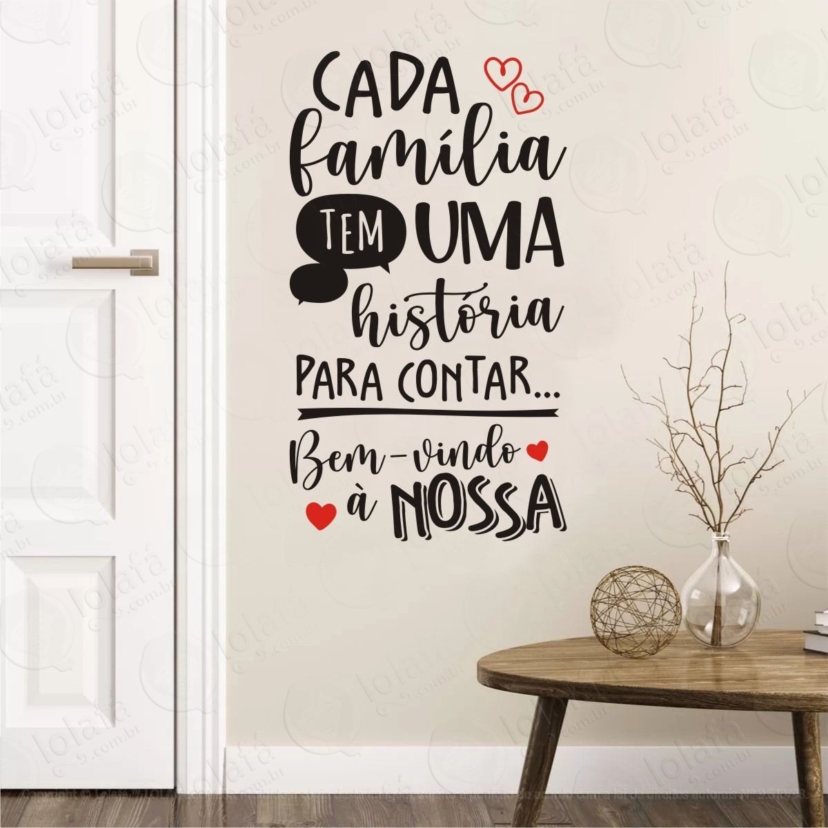 adesivo parede sala frase bem vindo família história mod:572