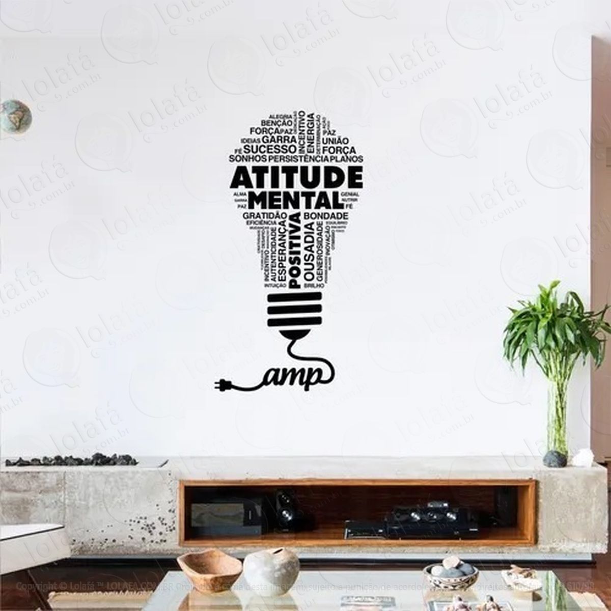 adesivo decorativo parede lâmpada atitude mental positiva na mod:608