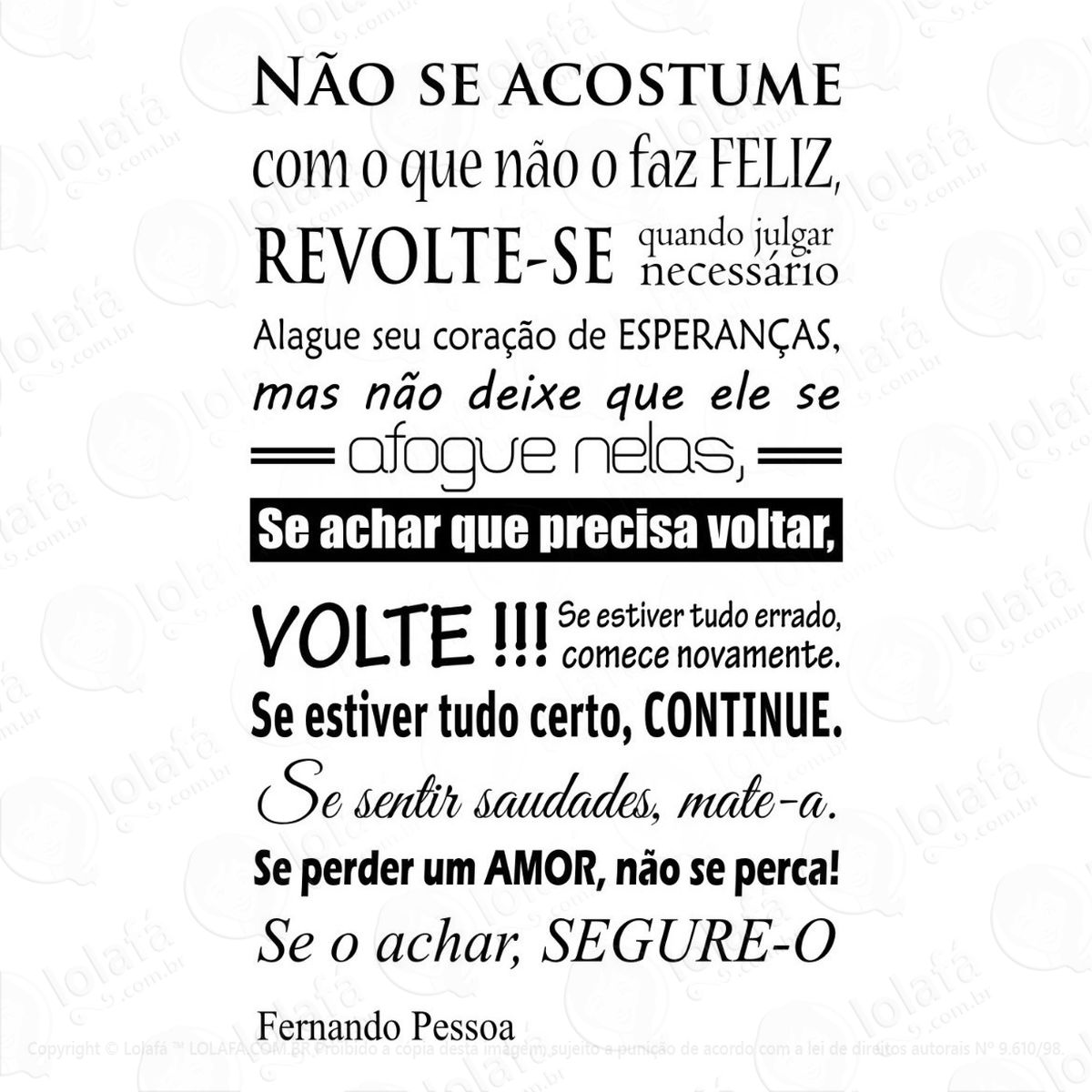 adesivo parede sala frase fernando pessoa vida felicidade mod:719