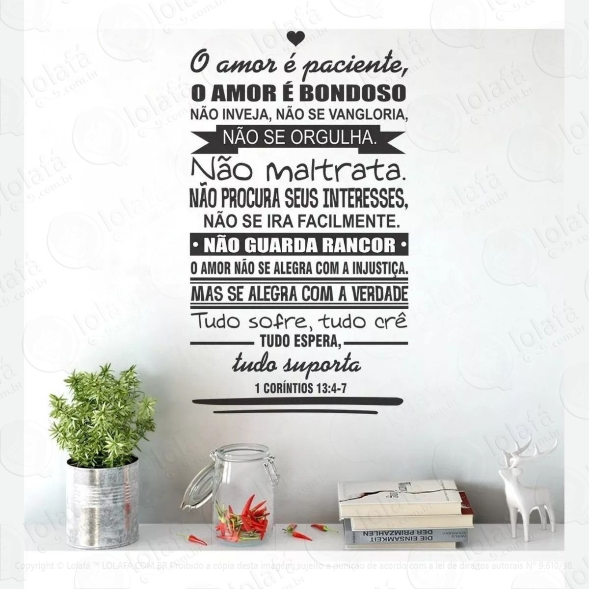 adesivo decorativo parede e geladeira amor paciente e justo mod:765