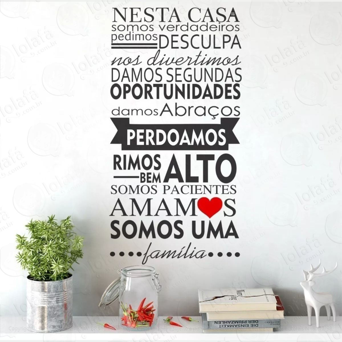 adesivo decorativo de parede frase casa coração familia mod:771