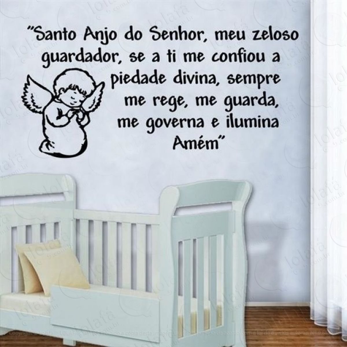 adesivo de parede frase santo anjo  quarto pequeno - 60x30cm mod:774