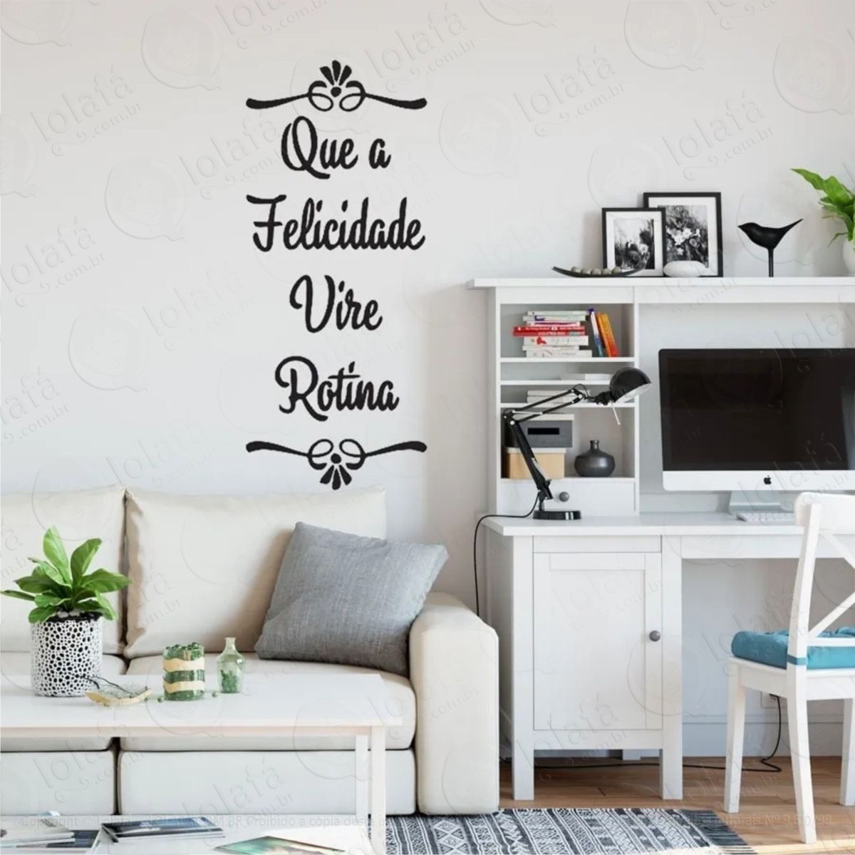 adesivo decorativo parede frase que a felicidade vire rotina mod:807