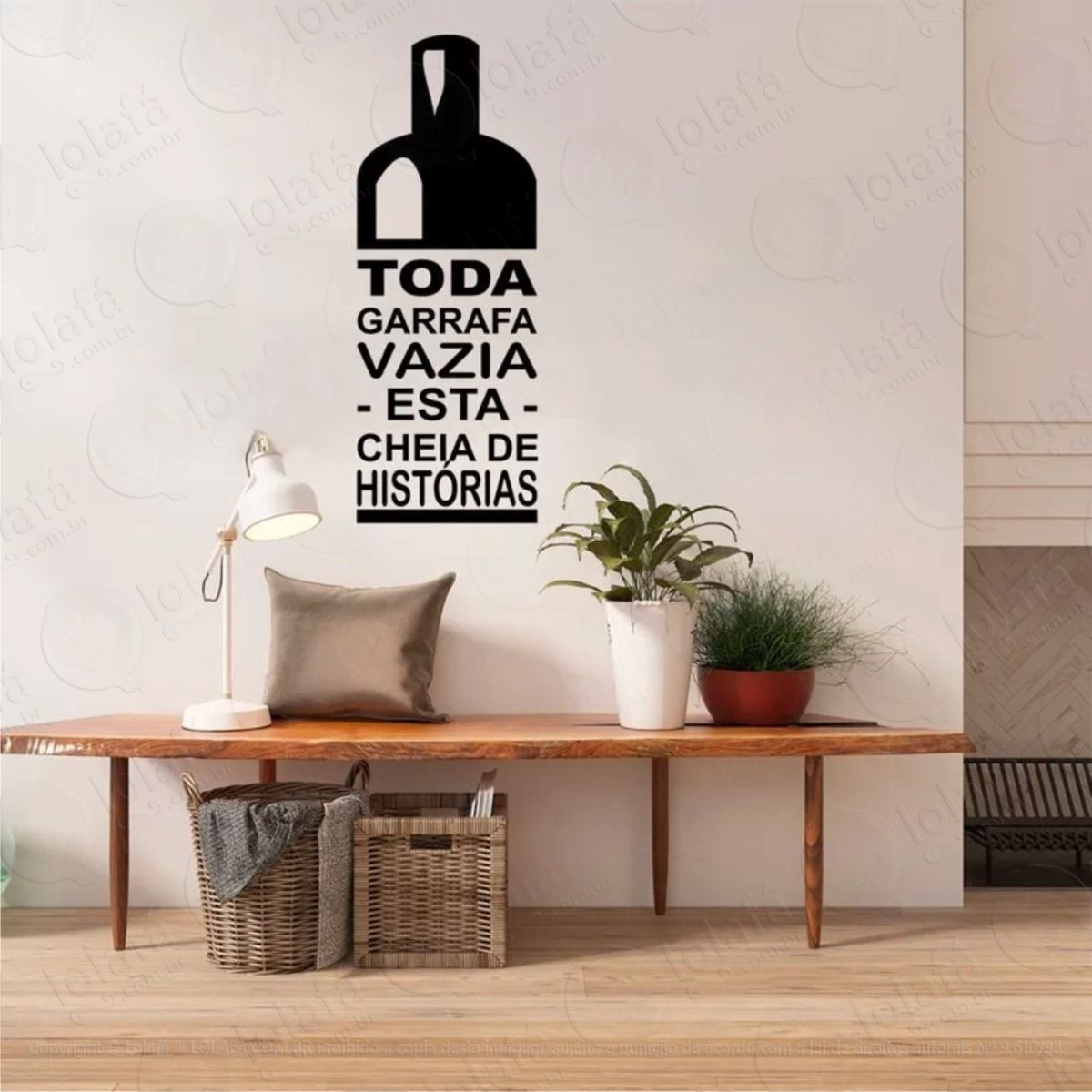 adesivo de parede frase garrafa vazia - medida 36cm x 100cm mod:821