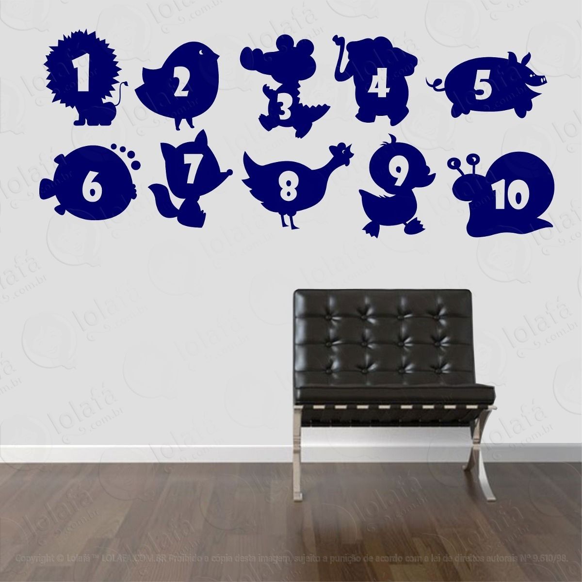 adesivo decorativo parede quarto infantil números animais mod:825