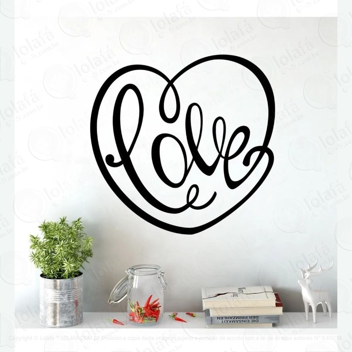 adesivo decorativo escrito frase coração love mod:839