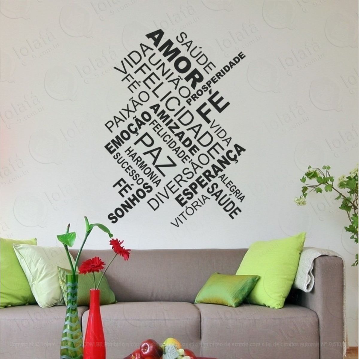 adesivo decorativo de parede sala quarto frases amor fé paz mod:860