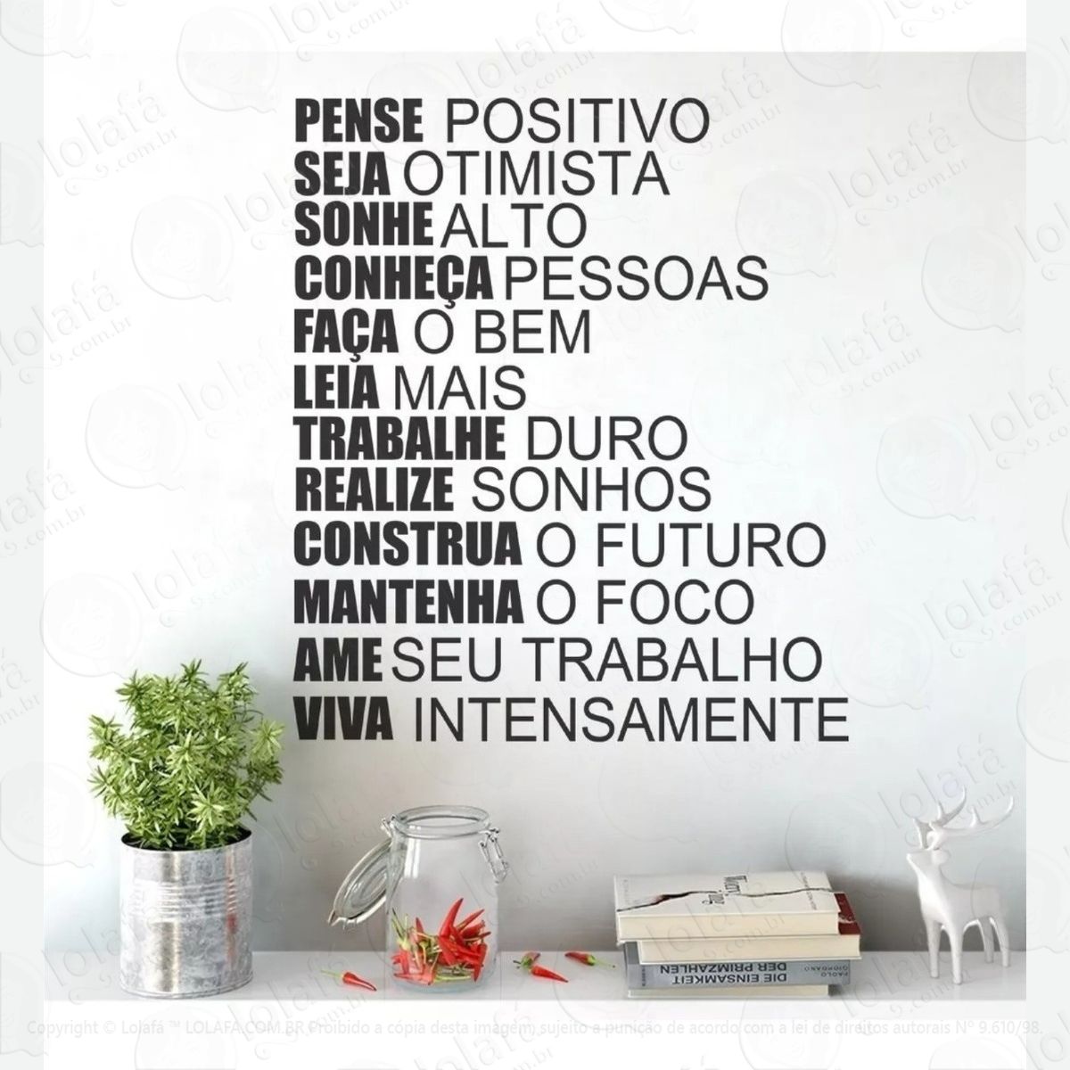 adesivo decorativo parede pense positivo viva intensamente mod:933