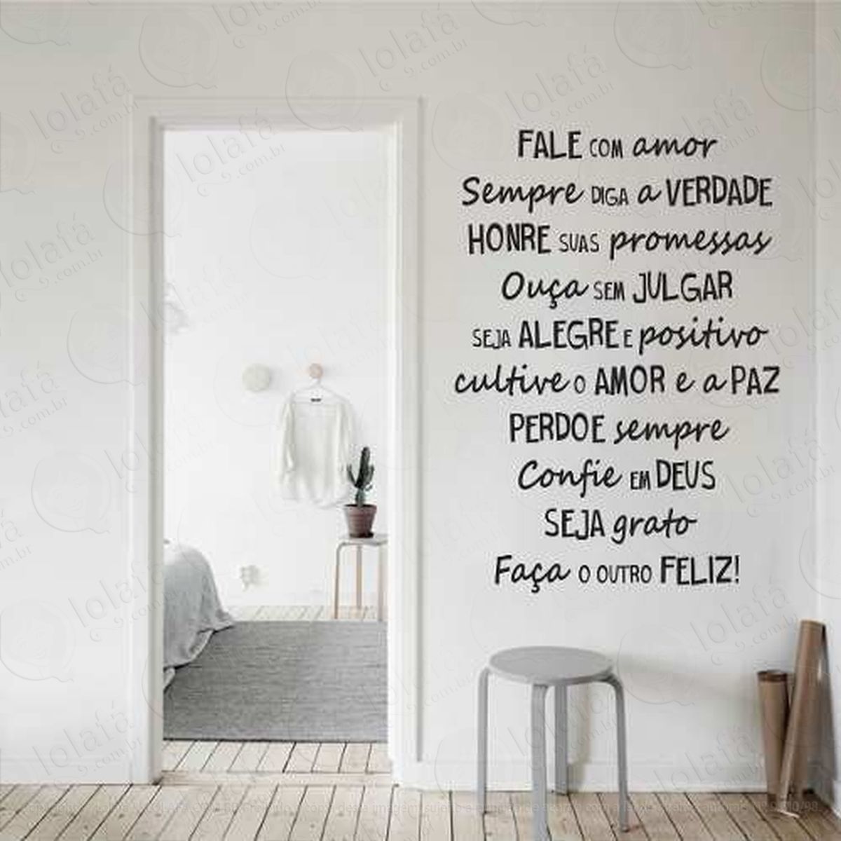 adesivo frase fale com amor para parede quarto sala mod:969