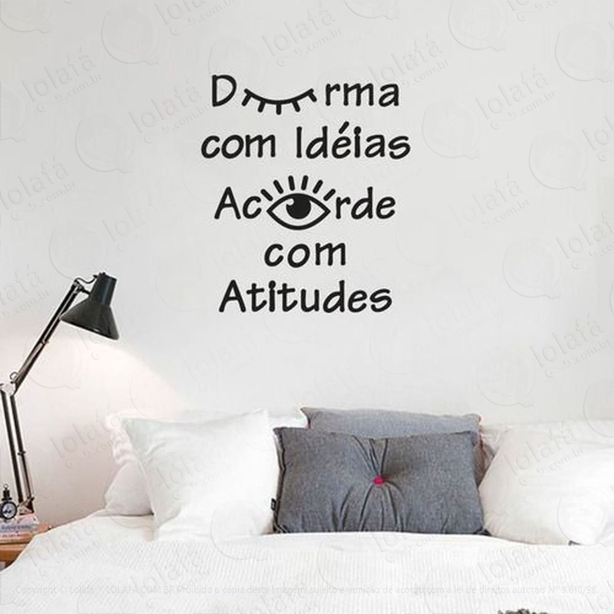 adesivo decoração frase durma com ideias acorde com atitudes mod:1055