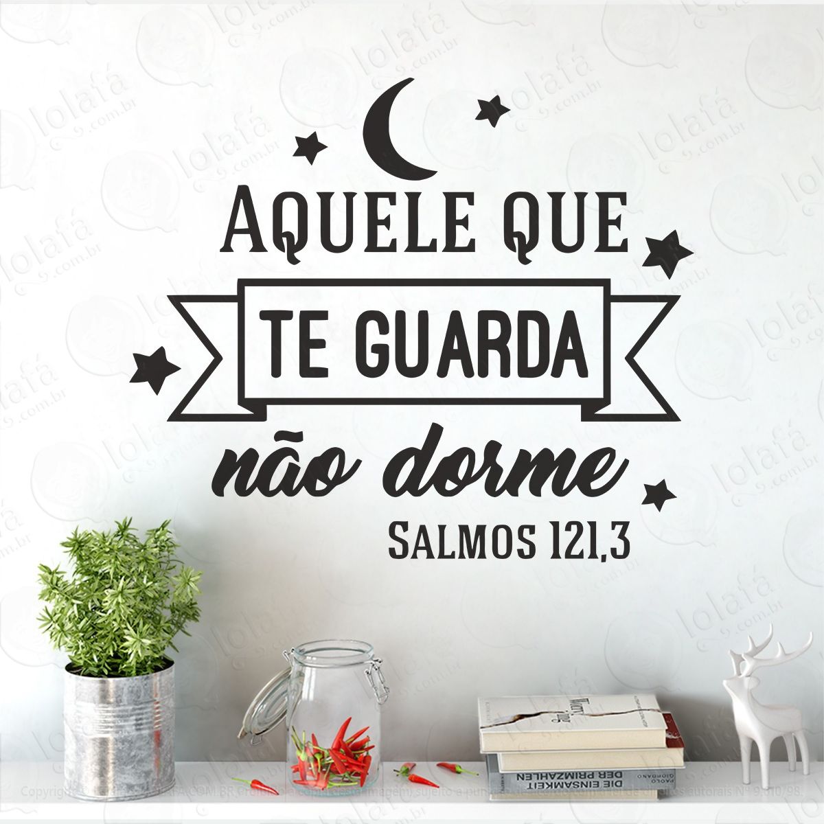 adesivo de parede decorativo frase salmos aquele que guarda mod:1074