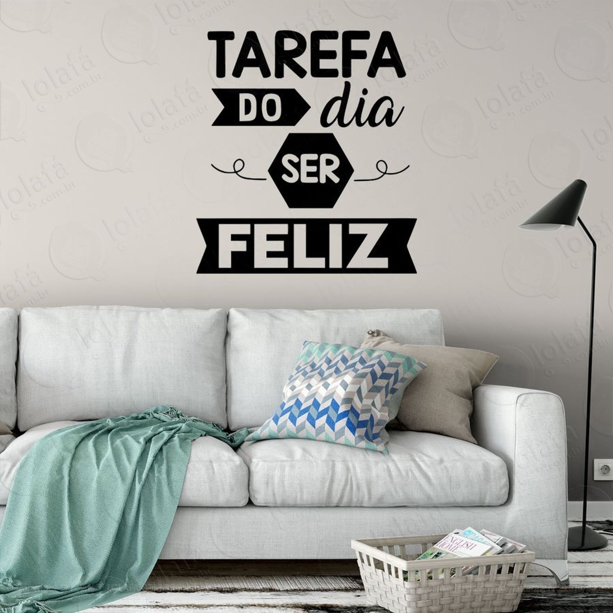 adesivo decorativo parede frase tarefa do dia ser feliz mod:1100