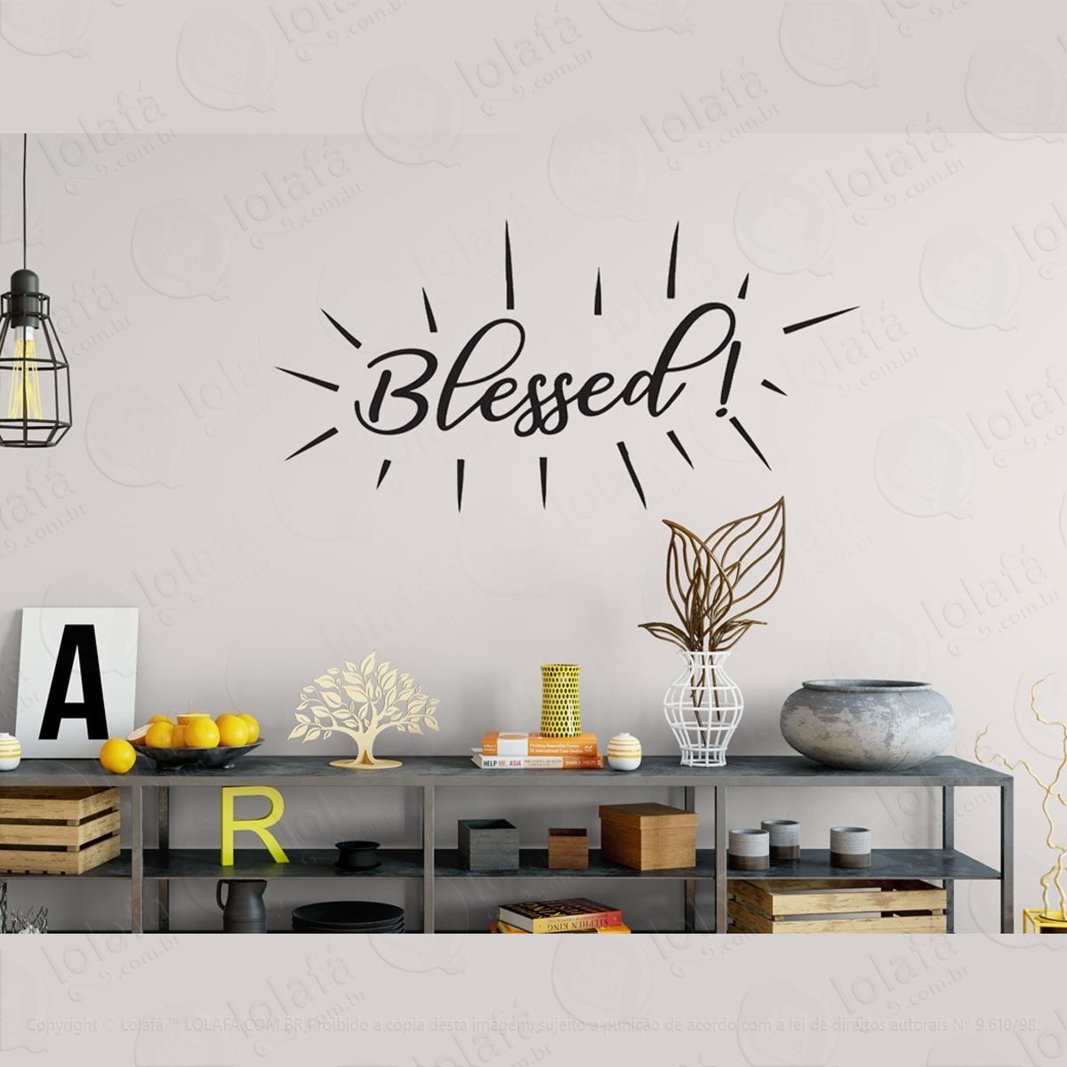 adesivo decorativo palavra blessed para sala ou quarto mod:1113