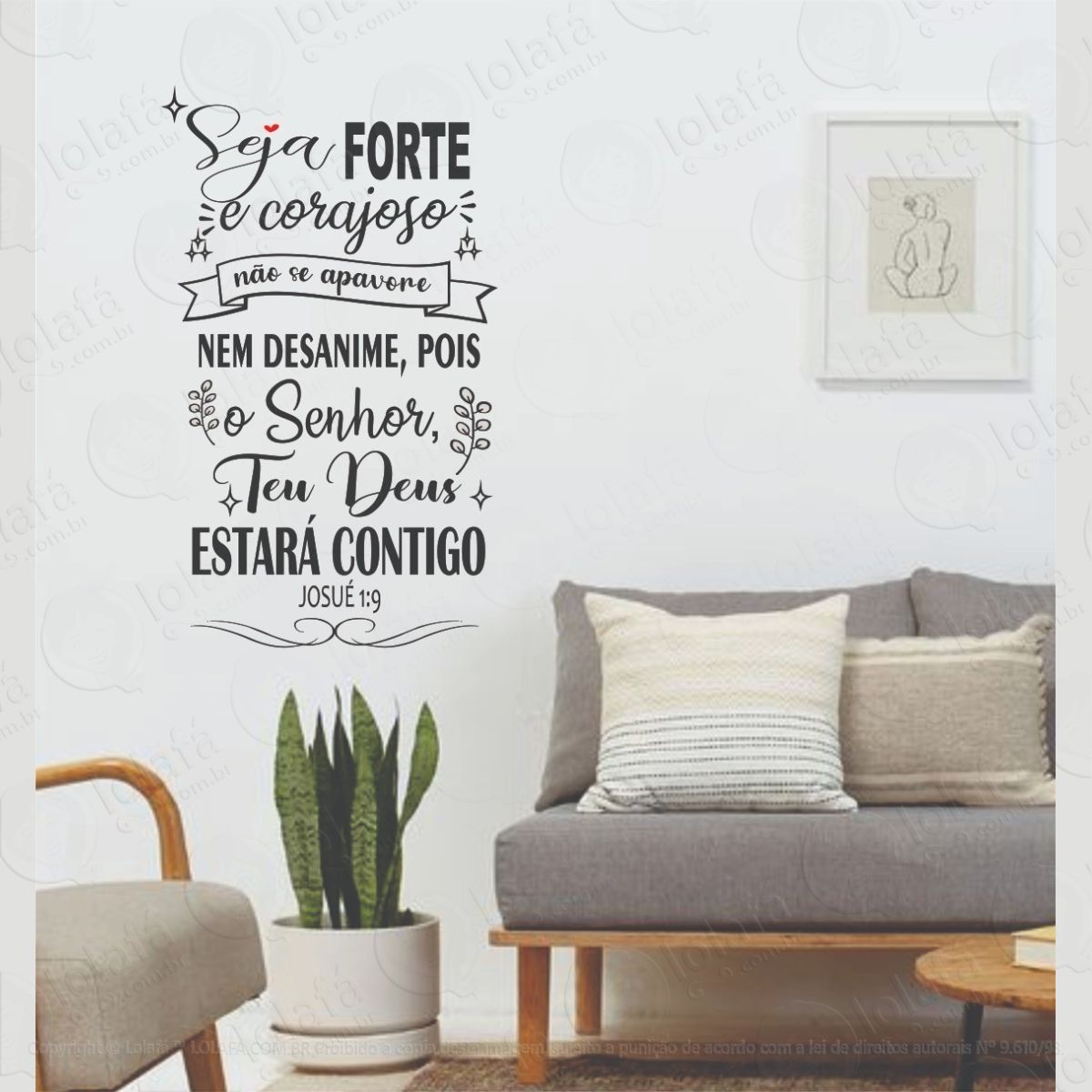 adesivo decorativo seja forte teu deus estará contigo salmo. mod:1213