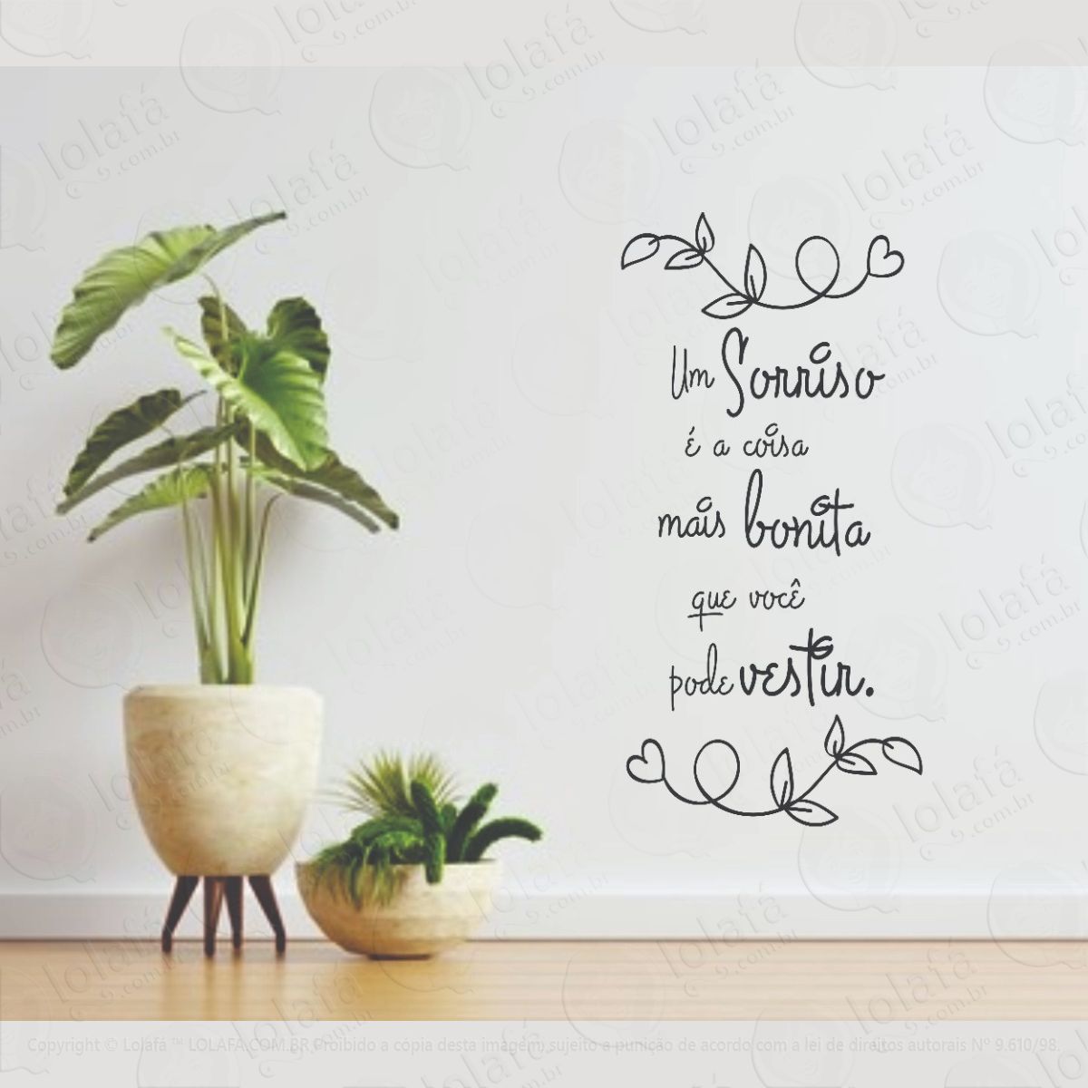 adesivo parede frase sorriso bonita vestir 45cm x 80cm mod:1229