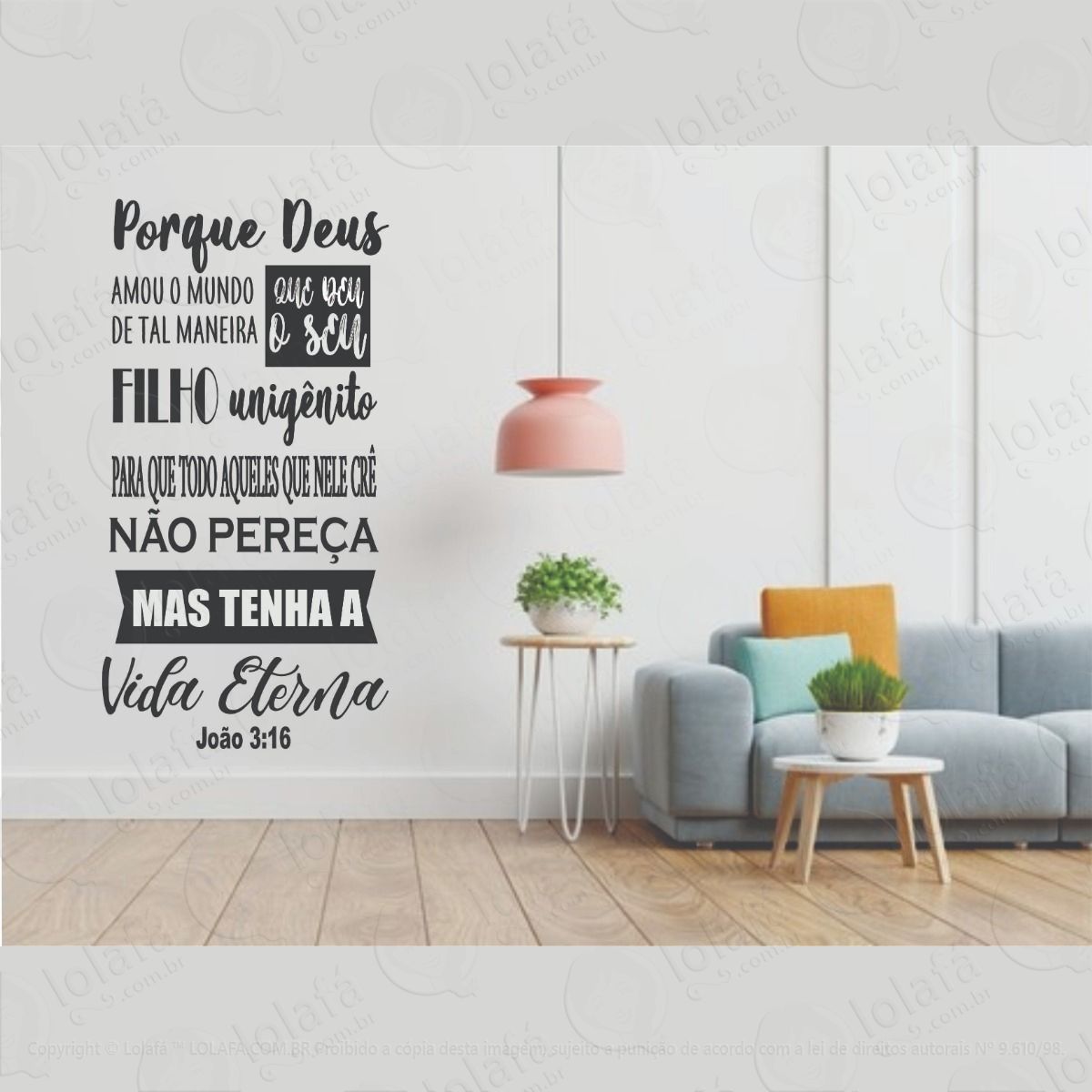 adesivo decorativo parede frase porque deus amou o mundo mod:1238