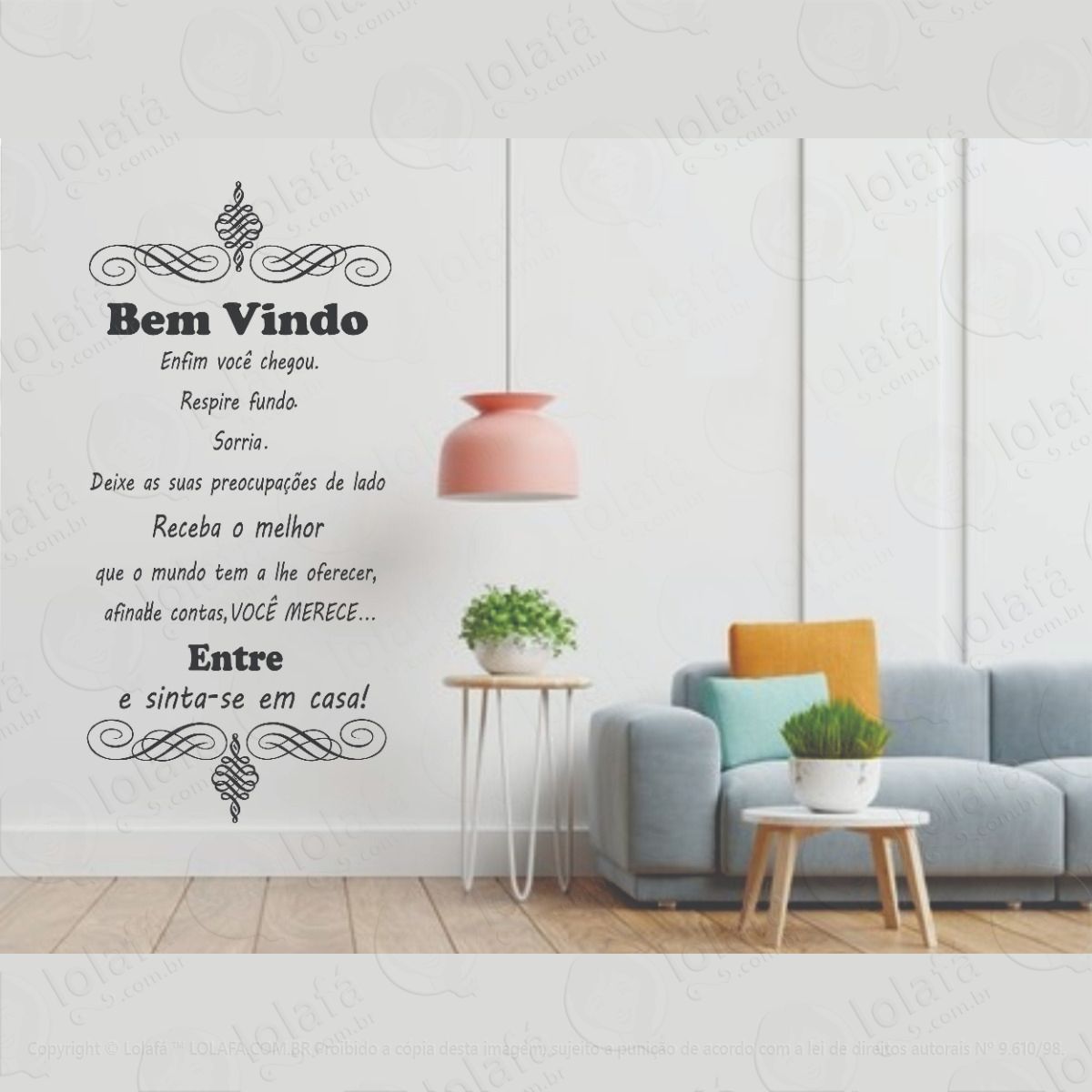 adesivo decorativo parede sala & quarto - frase bem vindo n1 mod:1332